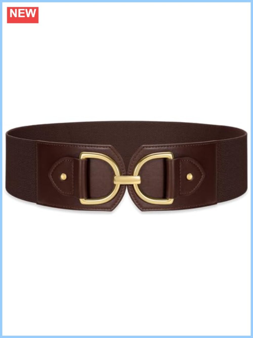 Wide Elastic Belt for Women Faux Leather Stretch Waist Belt Gold Buckle Dress